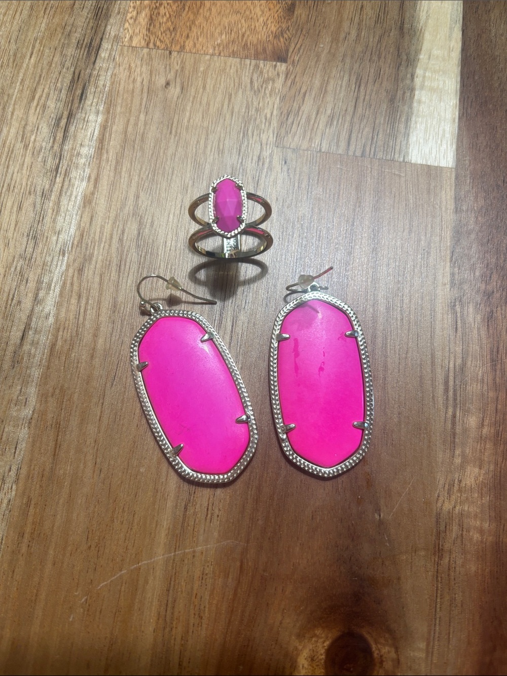 Kendra Scott Hot Pink Elle Drop Earrings with Matching Pink Ring